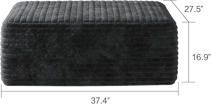 37.4 Plush Corduroy Ottoman Upholstered Cloud Ottoman for Boneless Couch in a Box Modular Sectional Couches for Living Room Compressed Memory Foam No Assembly Require Black