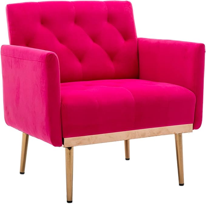 Modern Accent Chair Upholstered Single Sofa Arm Chair for Living Room and Bedroom Upholstered Comfy Armchair Chair with Solid Tapered Metal Legs (Rose Red)