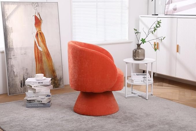 Swivel Accent Chair Swivel Barrel Chair with Pillow 360 Degree Swivel Armchair Round Club Chair for Living Room Bedroom Office Lounge (Orange+Linen)