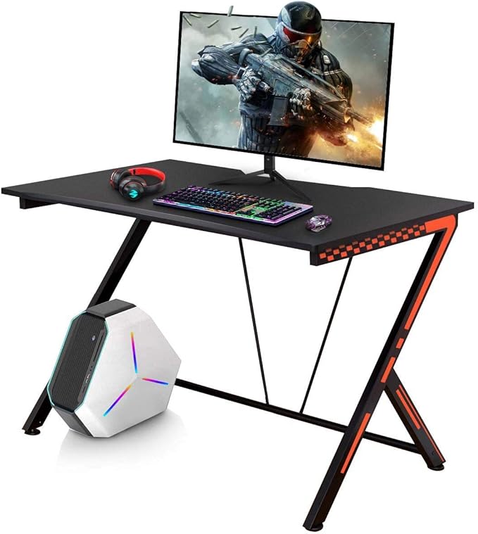 POWERSTONE Gaming Desk 46” Gaming Computer Desk - Racing Style PC Gamer Desk Large Office Writing Workstation Black Home Table