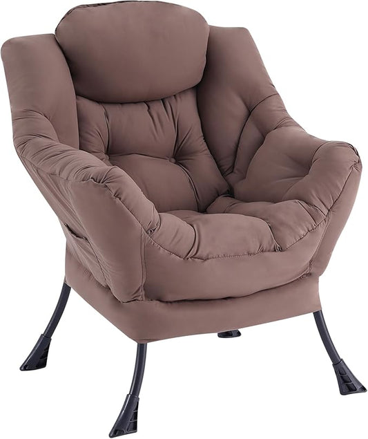 LITA Lazy Chair with Armrests and Side Pocket Modern Upholstered Accent Reading Chair for Living Room Bedroom Dorm Small Spaces Single Dark Brown