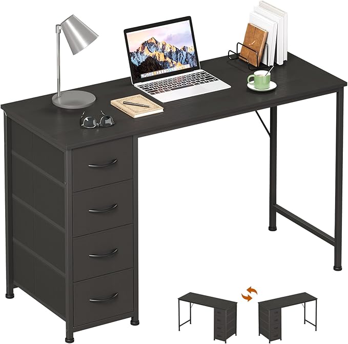 Somdot 47 Computer Desk with 4 Drawers for BedroomSimple Home Office Writing DeskGaming Table with StorageModern Work for Home Office Study Living RoomBlack