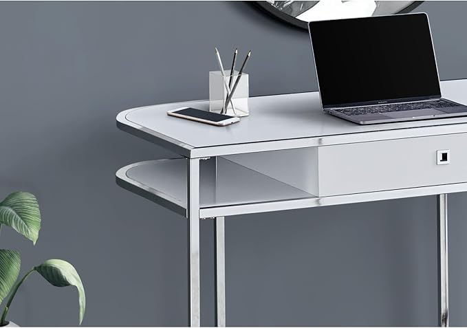 Computer Desk with Storage Drawers 48 Contemporary Work Desk for Home Office White Laminate Chrome Metal