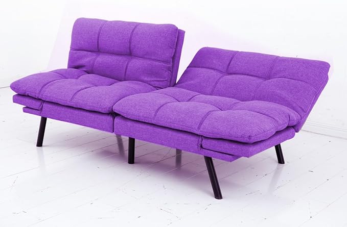 MUUEGM Faux Leather Futon Bed Convertible Memory Foam Sofa Bed Modern Love Seat for Living RoomCompact SpaceApartmentOfficeAdjustable Backrests Armrests Couch Sleeper71 Sofas Purple