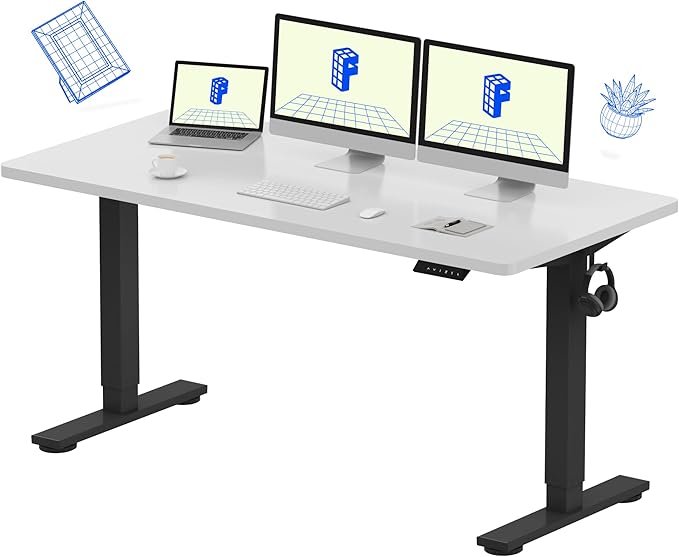 FLEXISPOT EN1 One-Piece Standing Desk with 1-Inch Thick Desktop 60x24 Electric Height Adjustable Desk for Home Office &amp Multi-Device Workstations White