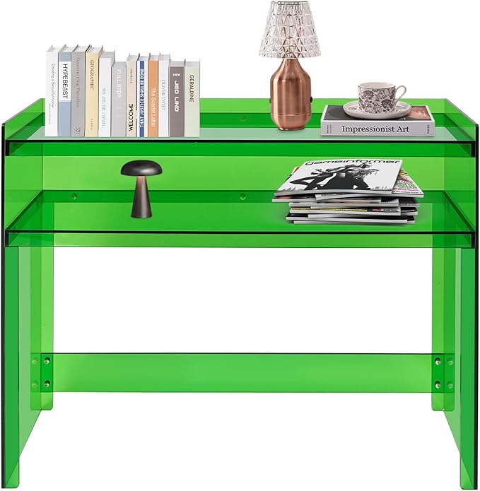 Acrylic Console Table 39.4×11.8×31.5in Laptop Workstation Study Table Modern Home Office Acrylic Console Desk for Living Room Office Entryway Hallway (Green)