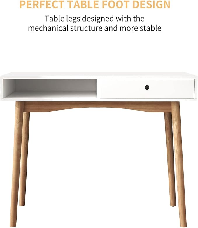 Home Office Desk Computer Desk with Storage Drawers Laptop PC Workstation with Storage Compartment Writing Study Desk with Solid Wood Legs for Home Office Bedroom Study Living Room