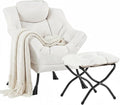 Cozy Lazy Chair and Ottoman Large Contemporary Peach Beige Accent Chair Set Leisure Upholstered Reading Armchair for Bedroom Living Room Dorm Rooms Office Balcony