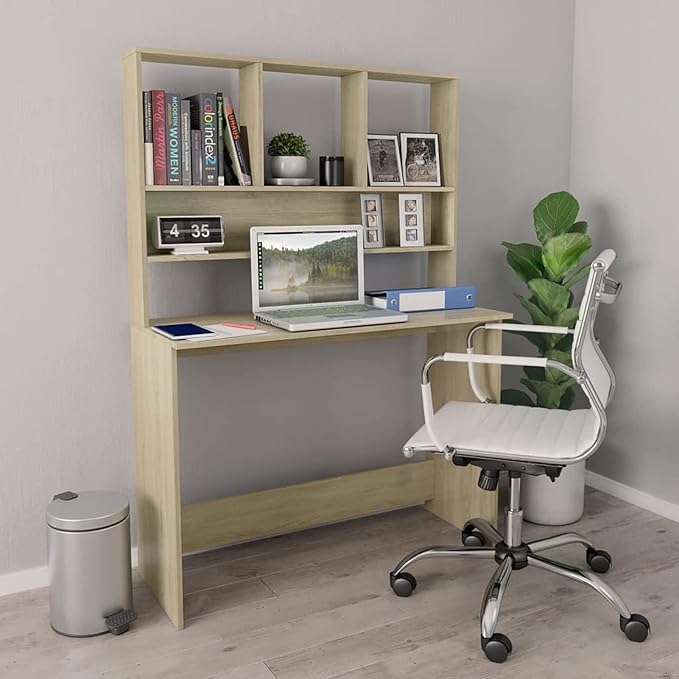 qiangxing Desk with Shelves Computer Desk with Drawers and Shelves Home Use Computer Desk Office Desk with Storage Desk Bookshelf Sonoma Oak 43.3x17.7x61.8 Engineered Wood