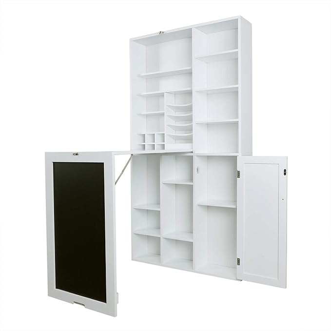 Utopia Alley Collapsible Fold Down Desk Table | Computer Desk with Large Storage Cabinet &amp Bottom Shelves Stylish Furniture for Home Office Crafting and More (White)