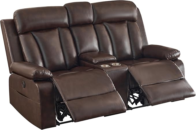 Power Reclining Loveseat with Console 70.9 Faux Leather Loveseat Recliner with Heat &amp Massage Double RV Recliner Sofa with Cup Holders USB &amp Type-C Ports Storage Pocket