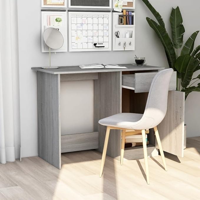 Modern Grey Sonoma Computer Desk 39.4 L Wood Office Workstation with Drawer &amp Door Storage Compact Small Desk for Bedroom Study Home Office Dorm