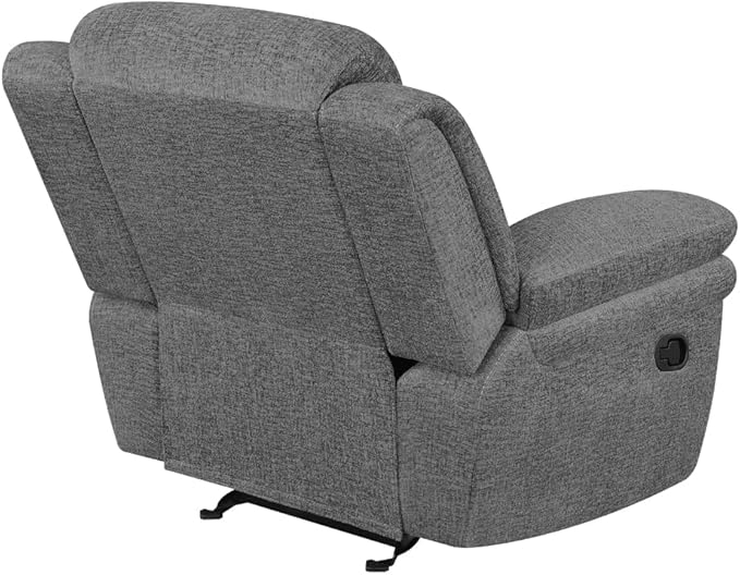 Coaster Home Furnishings - Bahrain - Fabric Upholstered Glider Recliner Chair with Wall Hugger Cool Gel Memory Foam Padded Arms and Plush Headrest - Living Room - 44-Inch - Charcoal - 609543