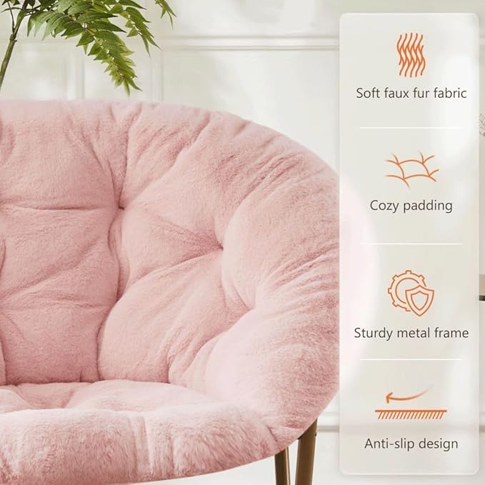 Simple Deluxe Comfy Chairs for Bedroom Faux Fur Saucer Chair for Adults Oversized Comfy Soft Saucer Chair Padded Lazy Chair for Living Room Dorm Rooms Pink