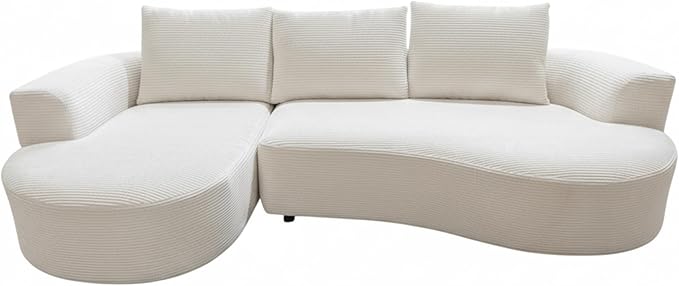 ERYE Oversized Curved Tight Backrest Sofa Floor Boneless Modular Foam Sofa Couch with Left Facing Chaise Lounge and 5 Pillows Corduroy Upholstered No Assembly Required