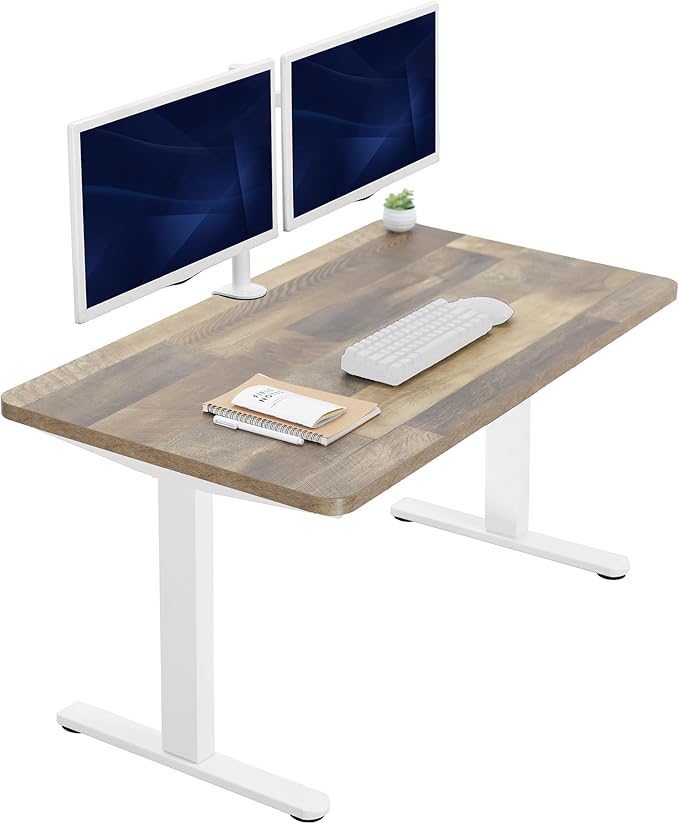 VIVO Electric 43 x 24 in Standing Desk Memory Height Adjustment 1B Series Holds 220 lbs One-Piece Reclaimed Wood Top White Frame DESK-KIT-1W4P
