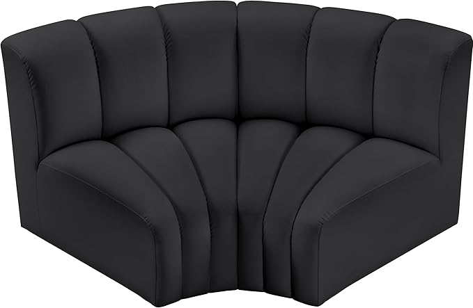 Meridian Furniture 101Black-S2B Arc Collection Modern | Contemporary Modular Sofa with Soft Black Vegan Leather Deep Channel Tufting Modular Design 60 W x 33 D x 30 H Black
