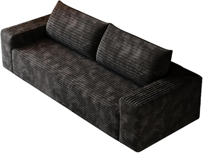 71 Cloud Compressed Sofa Corduroy Fabric Loveseat Deep 3 Seat Boneless Couch No Assembly for Living Room Bedroom Conference Room Apartment (Black-71)
