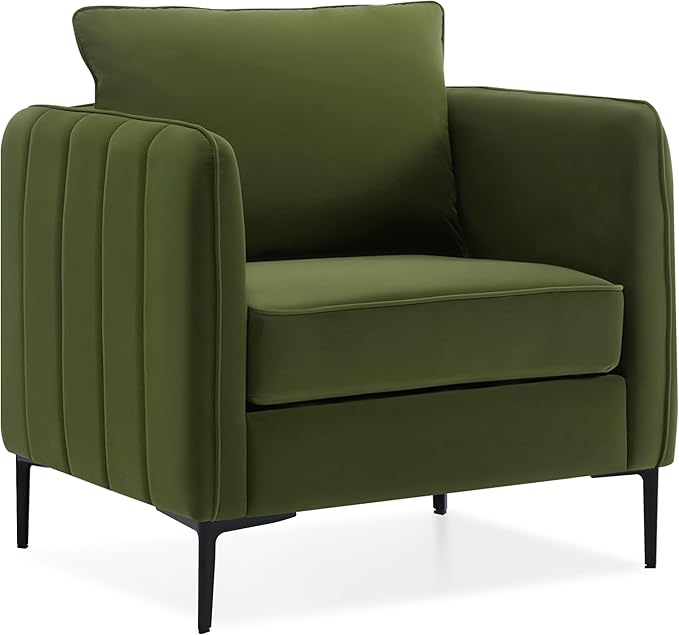 Olive Green Accent Chairs for Living Room Modern Upholstered Accent Chair Comfy Velvet Armchair with Thick Cushion Single Sofa/Side Chair for Bedroom Office Reading Chair