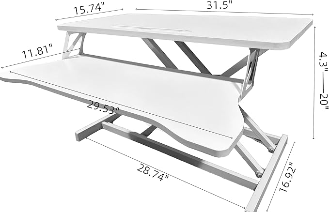 32 Inch Height Adjustable Sit to Stand Desk Converter Riser Workstation with Wide Keyboard Tray Computer Gaming Desks Home Office Corner Desks Bedroom Craft Study TableWhite