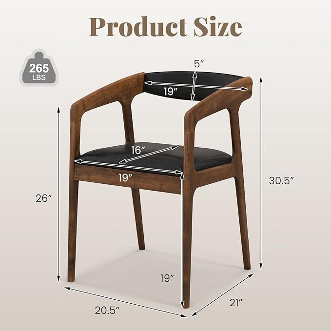 SIMOE Set of 2 PU Leather Accent Chairs Mid-Century Modern Armchairs with Padded Seat and Backrest Rubber Wood Frame Upholstered Reading Chairs for Living Room Leisure