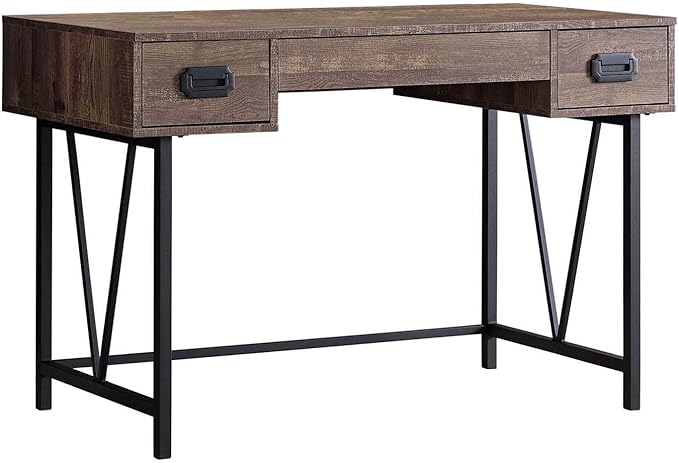 Computer Desk Home Office Laptop Stand Storage Drawers 48 L Brown Laminate Black Metal