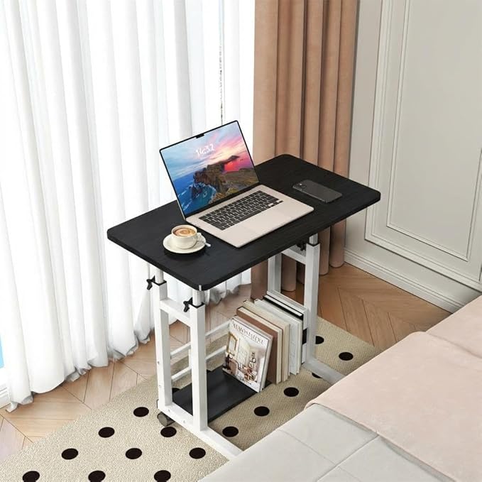 Adjustable Height Mobile Computer Desk for Small Space Rolling Writing with Wheels Corner Home Office Study Portable Bedrooms Work Desk Standing Table 31.5x15.75 Inches Height 27.16-35.43 Black
