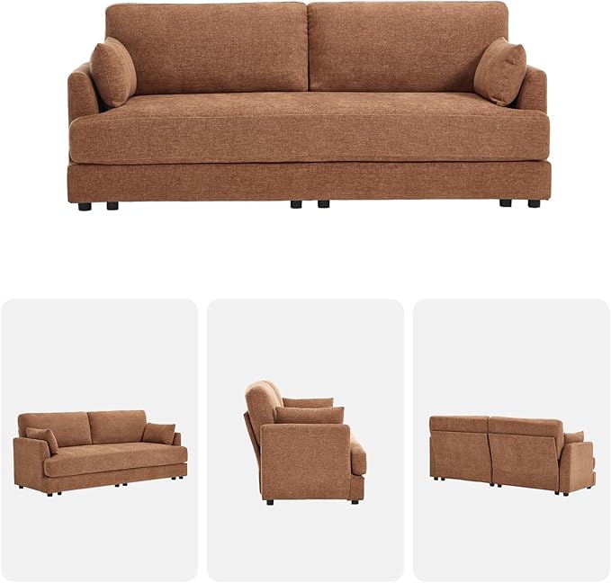 Kingfun 83 Chenille Sofa Modern Couch with Thickened Cushions Mid Century Couches with Solid Wood Frame Comfy Deeper Seats T-Cushion for Living Room and Bedroom Brown