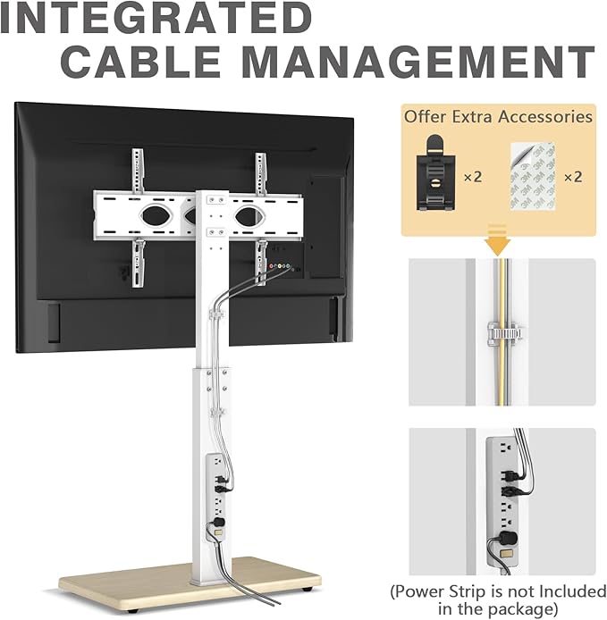 TV Floor Stand for 32-75 Inch Plasma LCD LED OLED Flat Panel or Curved Screen TVs Swivel TV Stand Mount with Height Adjustment and Sturdy Wood Base White