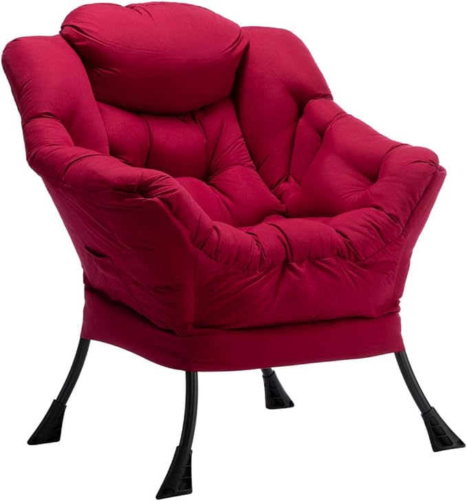 HollyHOME Lazy Chair with Armrest and Side Pocket Comfy Accent Lounge ChairLeisure Sofa Armchair for Living Room Bedroom Dorm or Small Spaces Oversized Reading Sofa Chair Burgundy