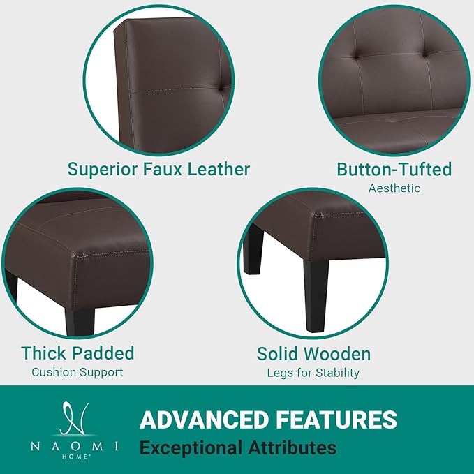 Naomi Home Button Tufted Futon Sofa Bed Espresso Faux Leather 3-Position Convertible Space-Saving 66.1 W
