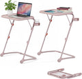 Homy Casa Adjustable Z Shaped Study Desk with Cup Holder Space Saving Portable Laptop Foldable Table for Home Office Living Room &amp Bedroom Sturdy Metal Frame &amp PP Top Black (2PCS-Pink)
