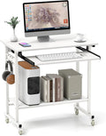 Tangkula Rolling Computer Desk Cart with Keyboard Tray Mobile Portable Laptop PC Desk with CPU Stand &amp 3 Hooks for Sofa &amp Bed Compact Small Desk on Wheels for Small Spaces (White)