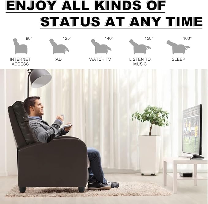 Electric Massage Chair Recliner Chair for Living Room Massage Recliner Adjustable Remote Controlled Leather Massage Chair Single Home Seating for Adults with Footrest Pockets (Brown)