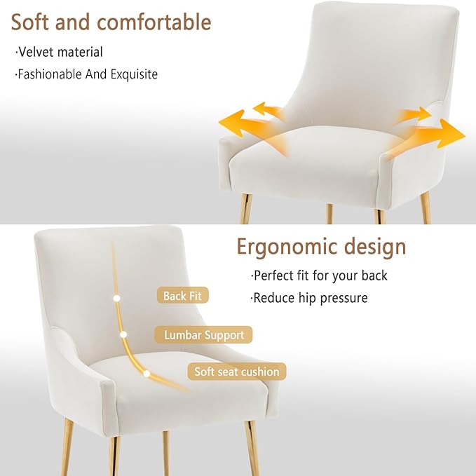 Dining Chairs Set of 4 Modern Velvet Dining Room Chairs with Gold Legs Upholstered Accent Chairs for Living Room/Restaurant/Study Room(Beige)