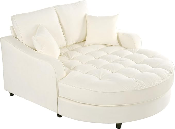 55 Oversized Chaise Lounge Chair Indoor Modern Lounge Sofa Bed with Tufted Seat and Detachable Pillows Chenille Fabric Upholstered Sofa Couch for Living Room (Beige/175)