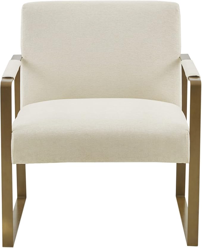 Martha Stewart Upholsterd Accent Chair Living Room Furniture - Modern Design Comfortable Foam Seat Cushion Bedroom Lounge Sophisticated Finished Sturdy Frame Cream/Gold 28.5 W x 29 D x 32.5 H