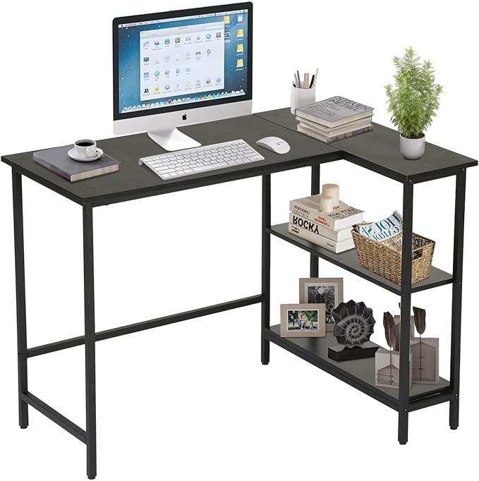 43Inch Corner Computer Desk Gaming Desk with Reversible Storage Shelves Left/RightSmall L Shaped Desk with 2-Tier Shelves &amp Adjustable Feet Pad for Home Office Gaming (39 Inch)