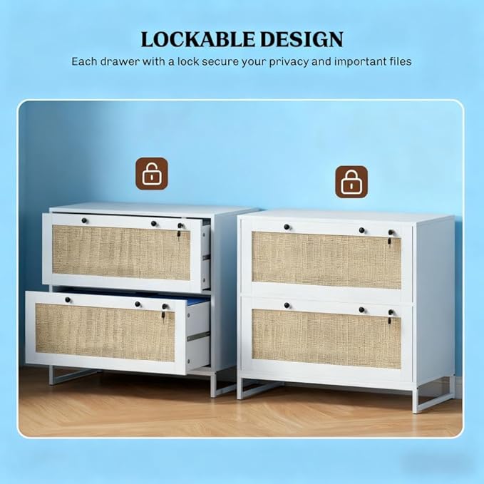 2 Drawer File Cabinet with LockSmall Filing Cabinet Under Desk Storage Cabinet Organizer Locking Drawers for Home Office with Adjustable Hanging BarWhite