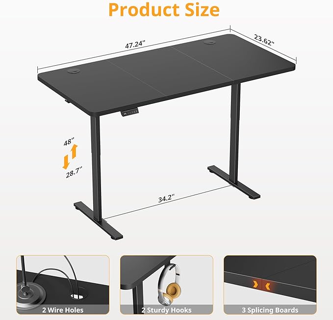 Simple Deluxe Adjustable Height Stand up Desk Electric Adjustable Height Standing Desk Sit to Stand Up Desks with Splice Board 24x63 Inches Memory Computer Home Office Desks Black