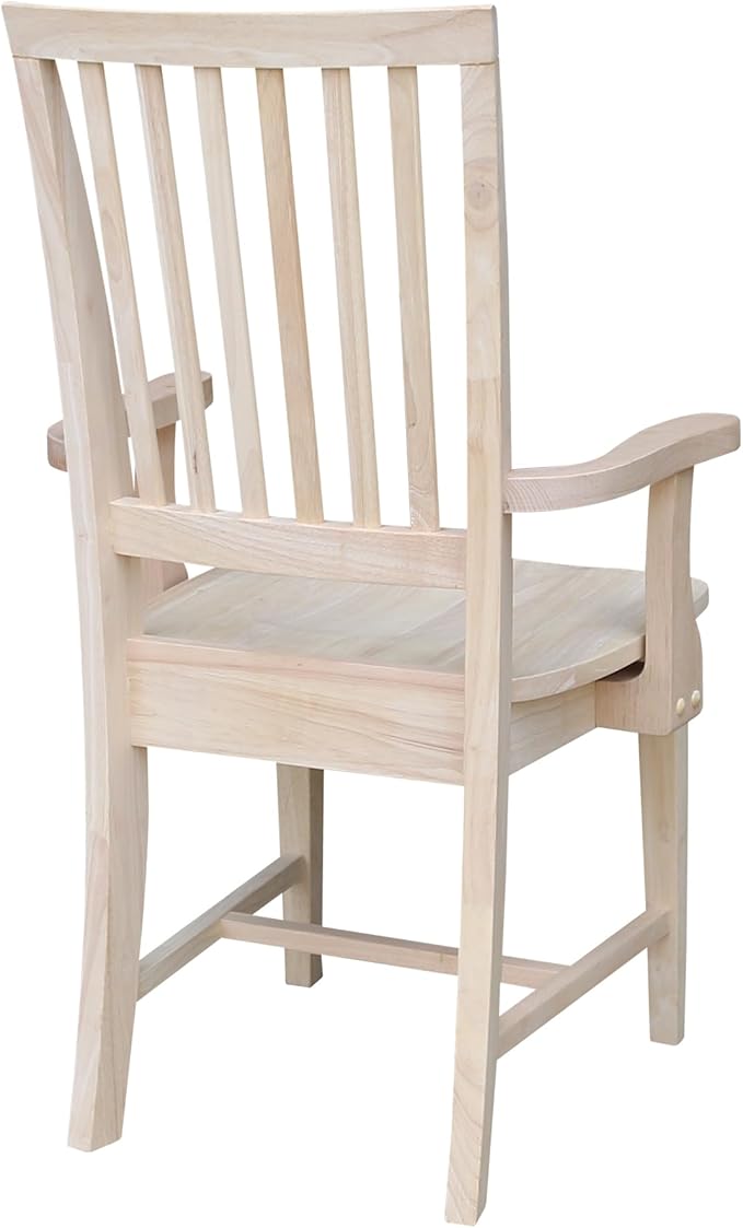 International Concepts Mission Side Chair with Arms Solid Parawood Unfinished