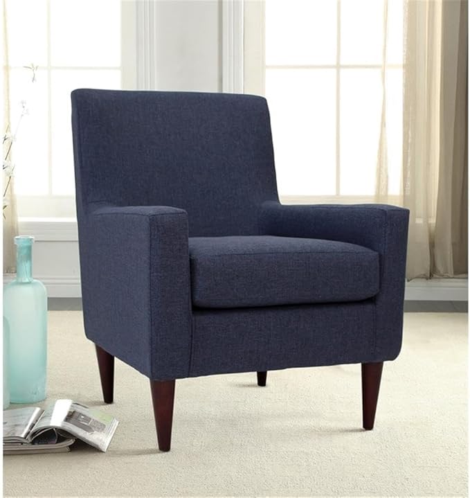 Pemberly Row Traditional Fabric Arm Chair Navy Blue Finish Woven Fabric Padded Seat Durable Construction 34.5 H x 28 W x 30 D Classic Design for Living Room or Accent Seating