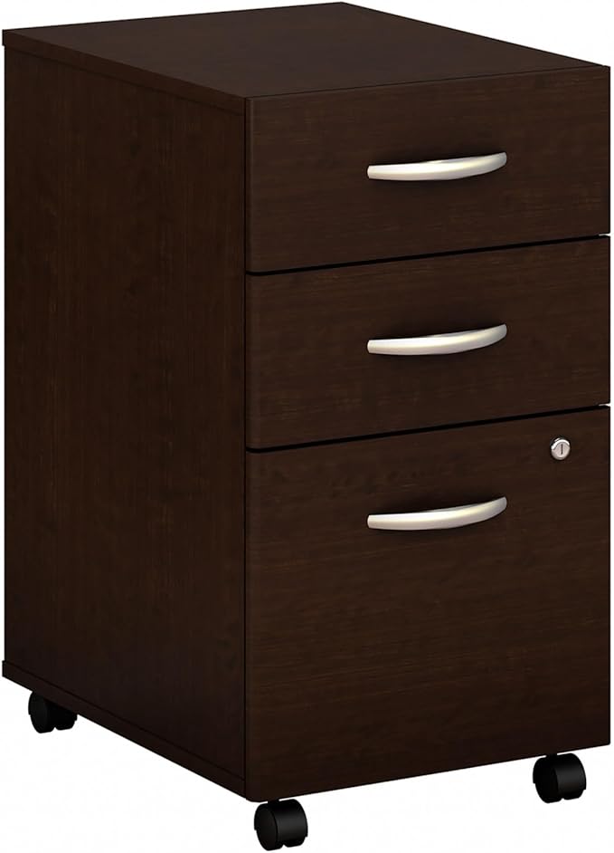 Bush Business Furniture Series C 3 Drawer Rolling File Cabinet in Mocha Cherry Fully Assembled Under Desk Storage with Wheels for Home and Professional Office