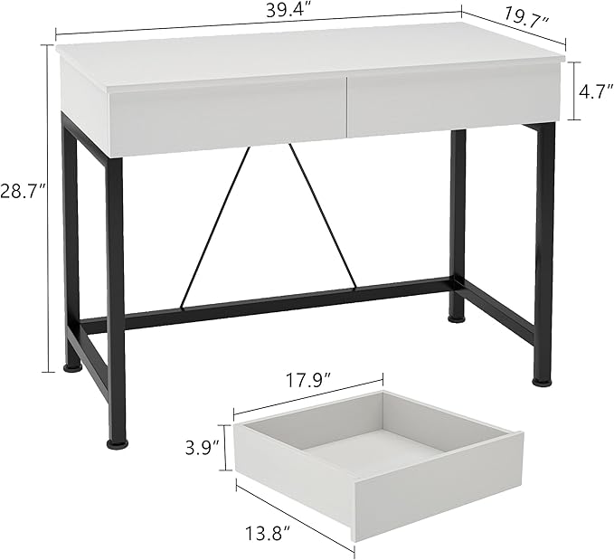 Mexin Small White Desk with 2 Wooden Drawers 40 Inch Home Office Writing Desk White Vanity Desk with Storage Computer Desk for Bedroom Small Spaces Table for Office Work Kids Study Makeup