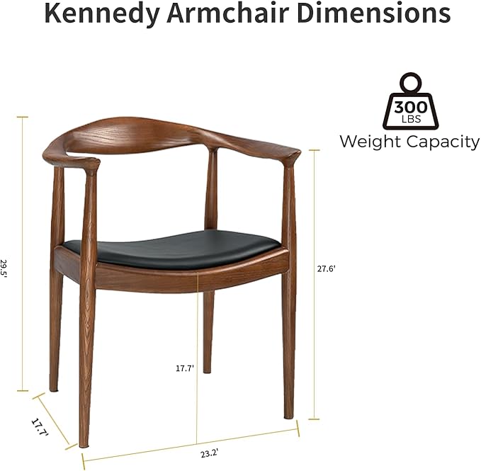 Tomile Hans Wegner Kennedy Armchair Mid Century Modern Upholstered Dining Chair with PU Leather Cushion Solid Wood Frame and Curved Backrest Fully Assembled Kennedy Chair for Dining Room (Walnut)