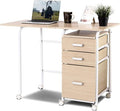 Tangkula Folding Computer Desk with 3 Drawers Mobile Home Office Desk Portable Laptop Desk Writing Table Space Saving Compact Desk for Small Spaces Dorm Apartment