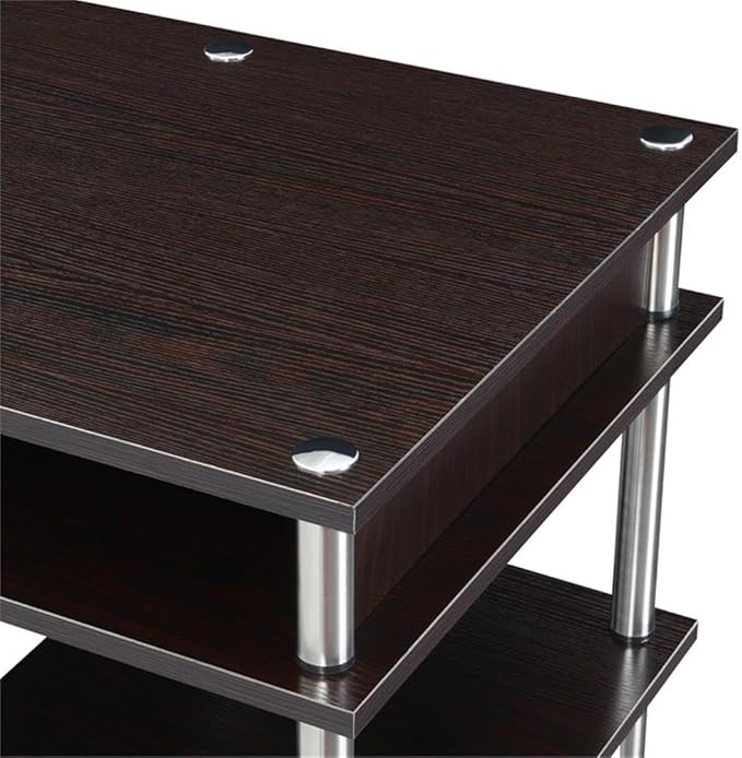 Pemberly Row No-Tools Student Desk 60-Inch with Shelves Espresso Wood Finish Stainless-Steel Poles Durable Particle Board and Melamine Easy Assembly Workspace for Home Office or Dorm Use