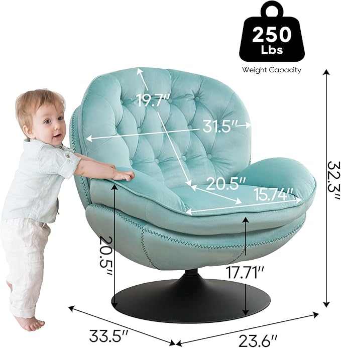Velvet Swivel Accent Chair with Ottoman SetModern Tufted Armchair with Footrest for Living RoomReading TV Chair for AdultComfy Chaise Lounge Chairs with 360 Degree Swiveling for BedroomTeal