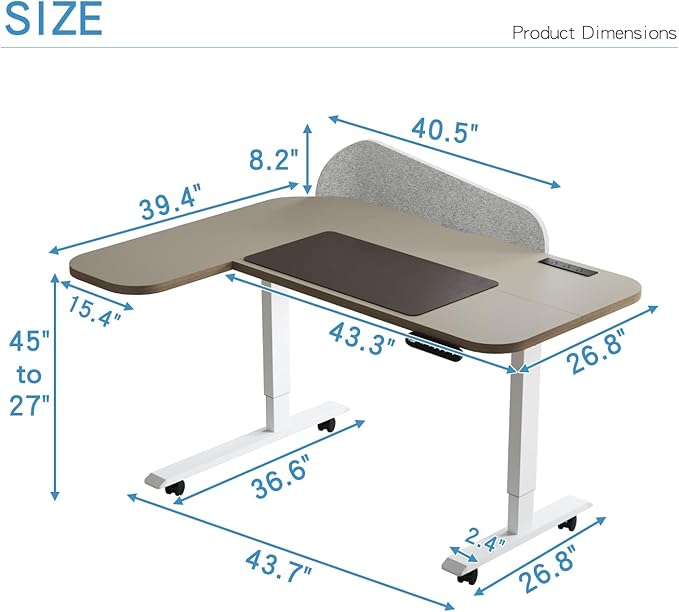 Gaming Electric Standing Desk L Shaped with Privacy Screen 59 Inch PC Computer DeskLarge Surface for Monitors