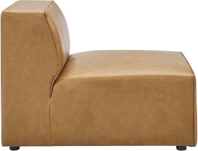 Modway Mingle Vegan Leather Sectional Sofa Armless Chair in Tan